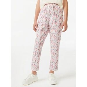 Free Assembly Girls Floral Pull On Pants Pink Purple Orange Medium 7/8 Ankle Tie